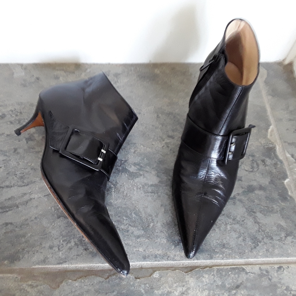 L'Autre Chose Leather Booties with Buckle Detail